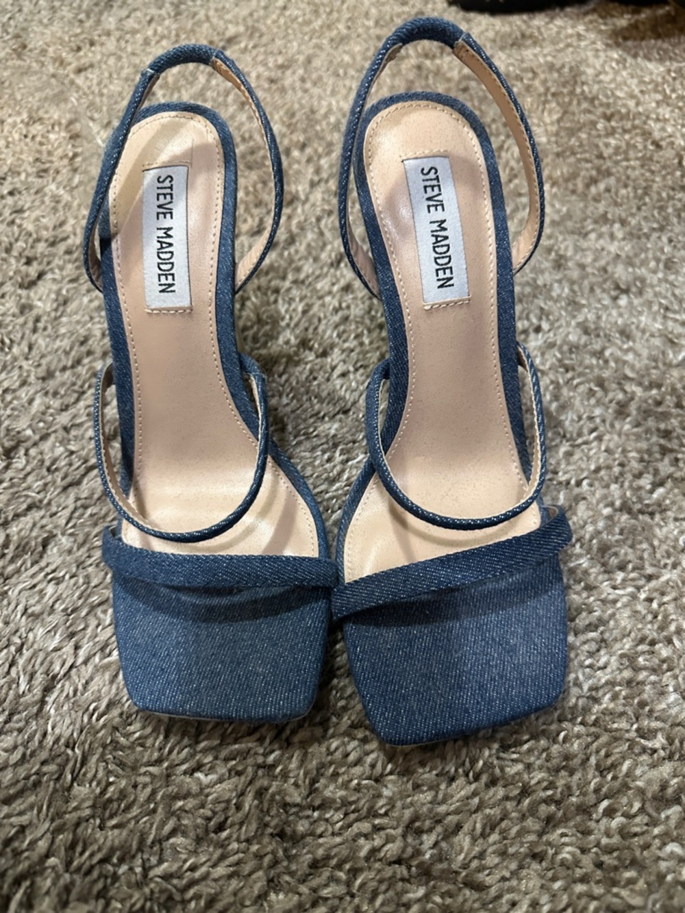 Steve Madden Denim Square-Toe Slingback Heels - Dark Blue